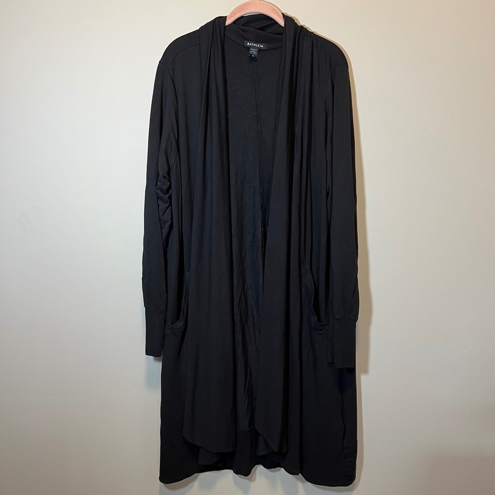 Athleta Pranayama Wrap Black Open Front Cardigan Pockets Thumbholes 2X Women's